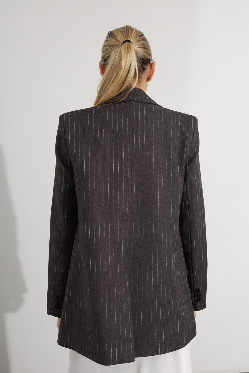 Antrasit Çift Düğmeli Çizgili Blazer Ceket 05108