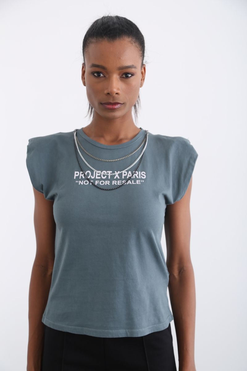 Antrasit ÇıkarılabilirZincir Detaylı Tshirt 10184