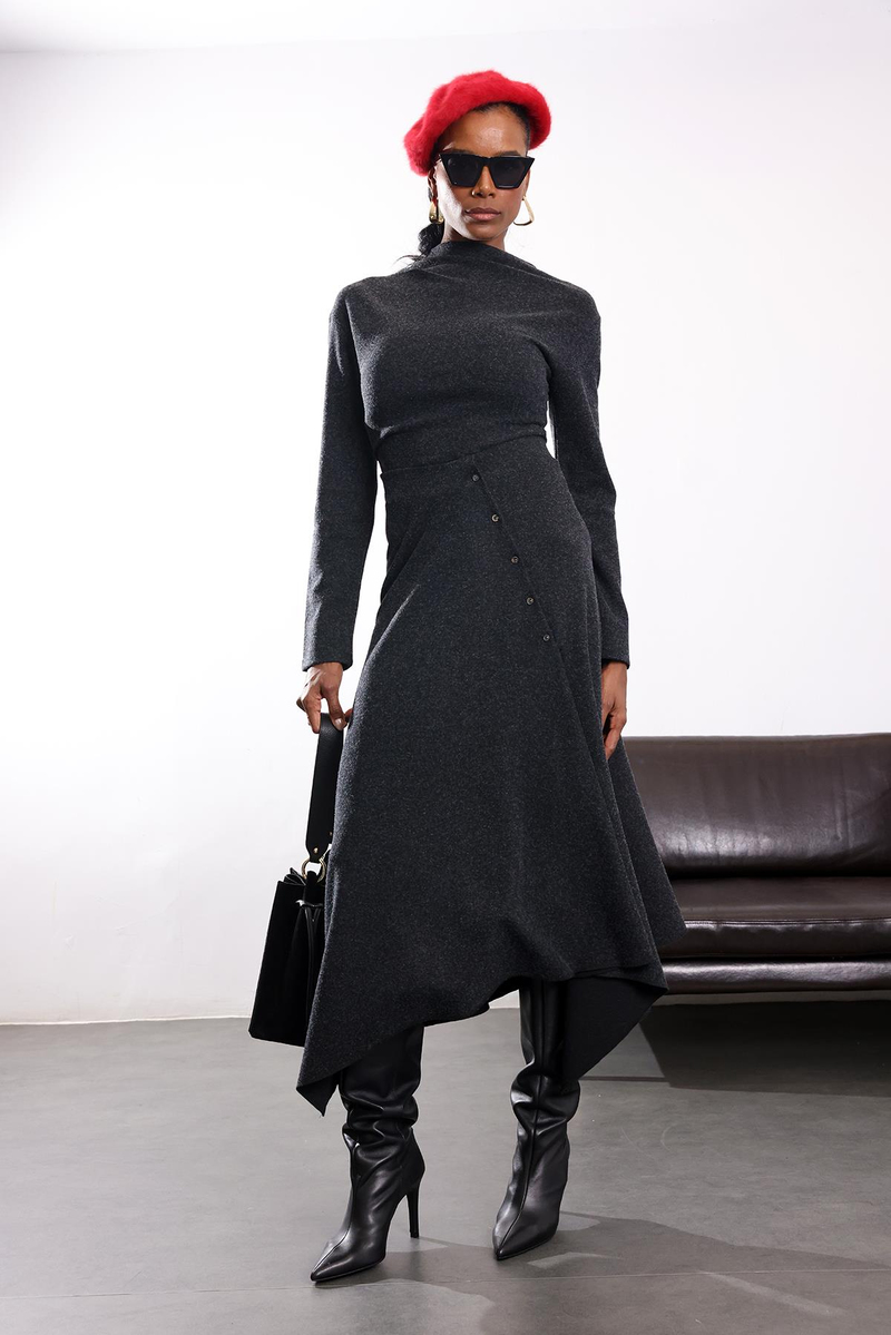 Antrasit Drape Detaylı Bluz 17286