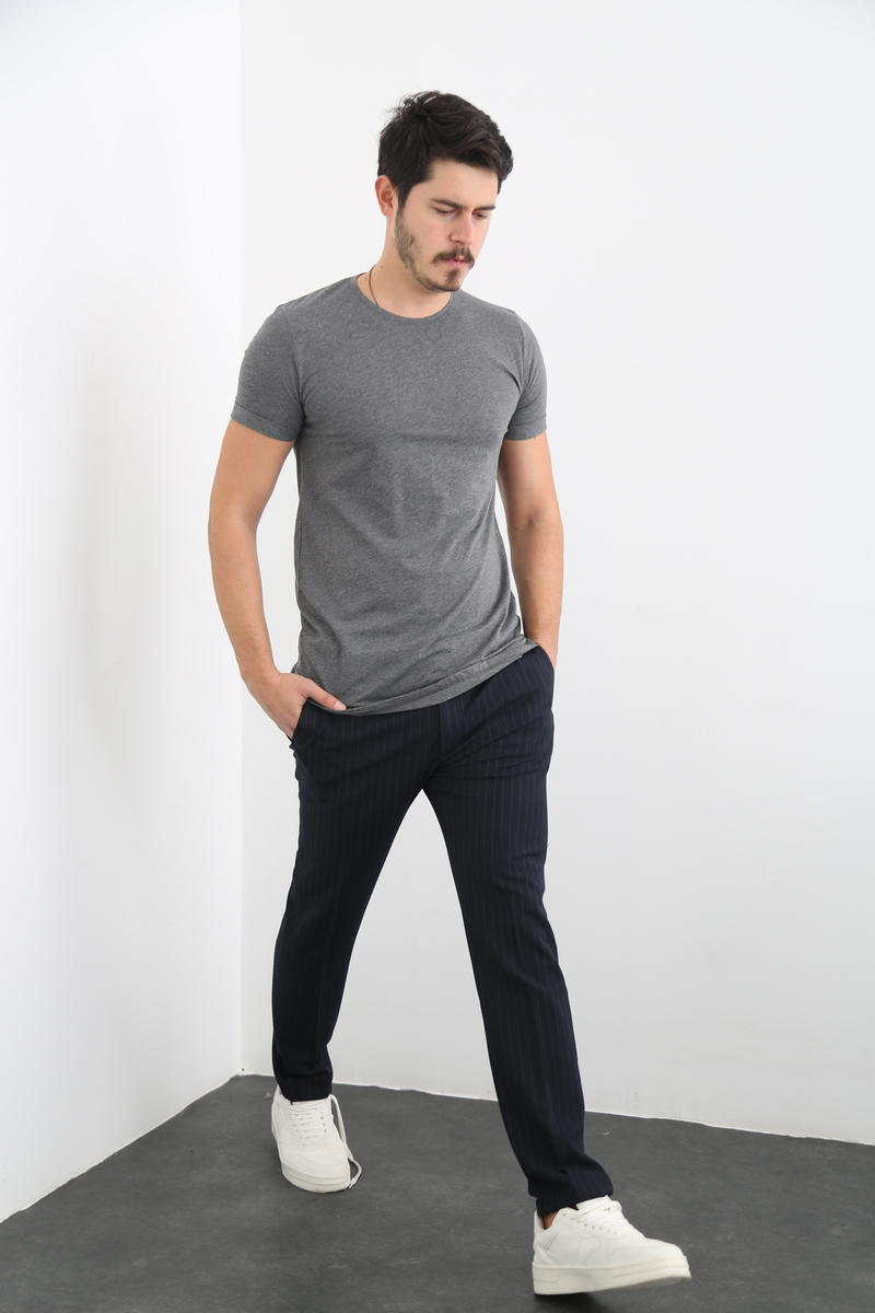 Antrasit Erkek Duble Kol Bisiklet Yaka Tshirt 635
