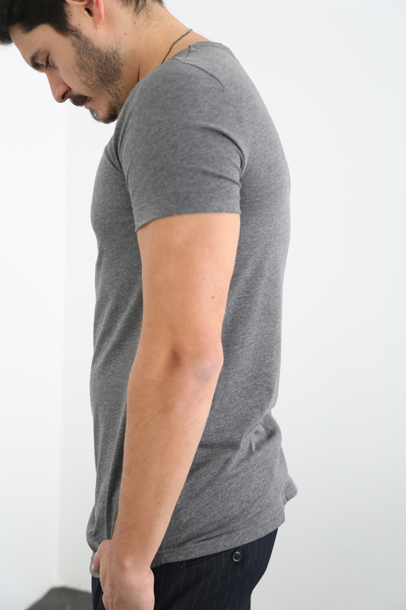 Antrasit Erkek Duble Kol Bisiklet Yaka Tshirt 635