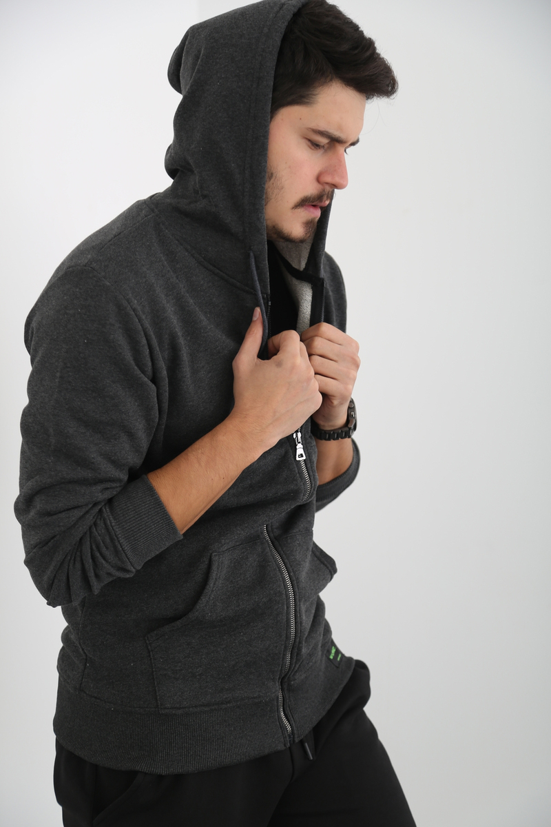 Antrasit Erkek Fermuarlı Sweatshirt M3101