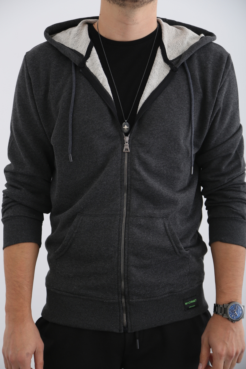 Antrasit Erkek Fermuarlı Sweatshirt M3101