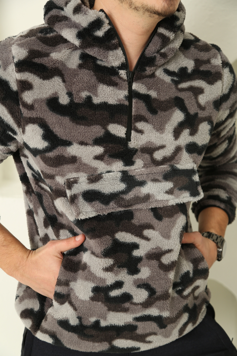 Antrasit Erkek Kamuflaj Desen Kanguru Sweatshirt 067