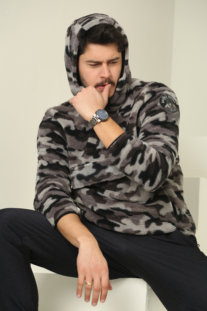 Antrasit Erkek Kamuflaj Desen Kanguru Sweatshirt 067