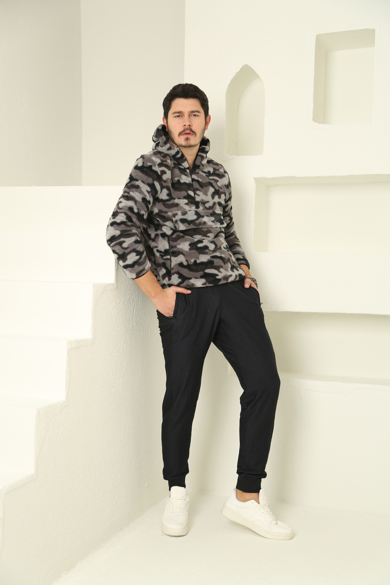 Antrasit Erkek Kamuflaj Desen Kanguru Sweatshirt 067