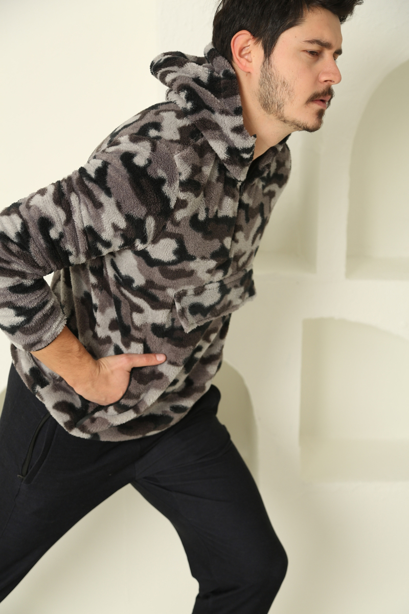 Antrasit Erkek Kamuflaj Desen Kanguru Sweatshirt 067