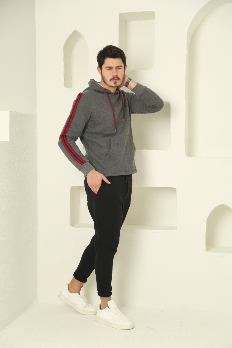 Antrasit Erkek Şerit Detaylı Şardonlu Sweatshirt 2117