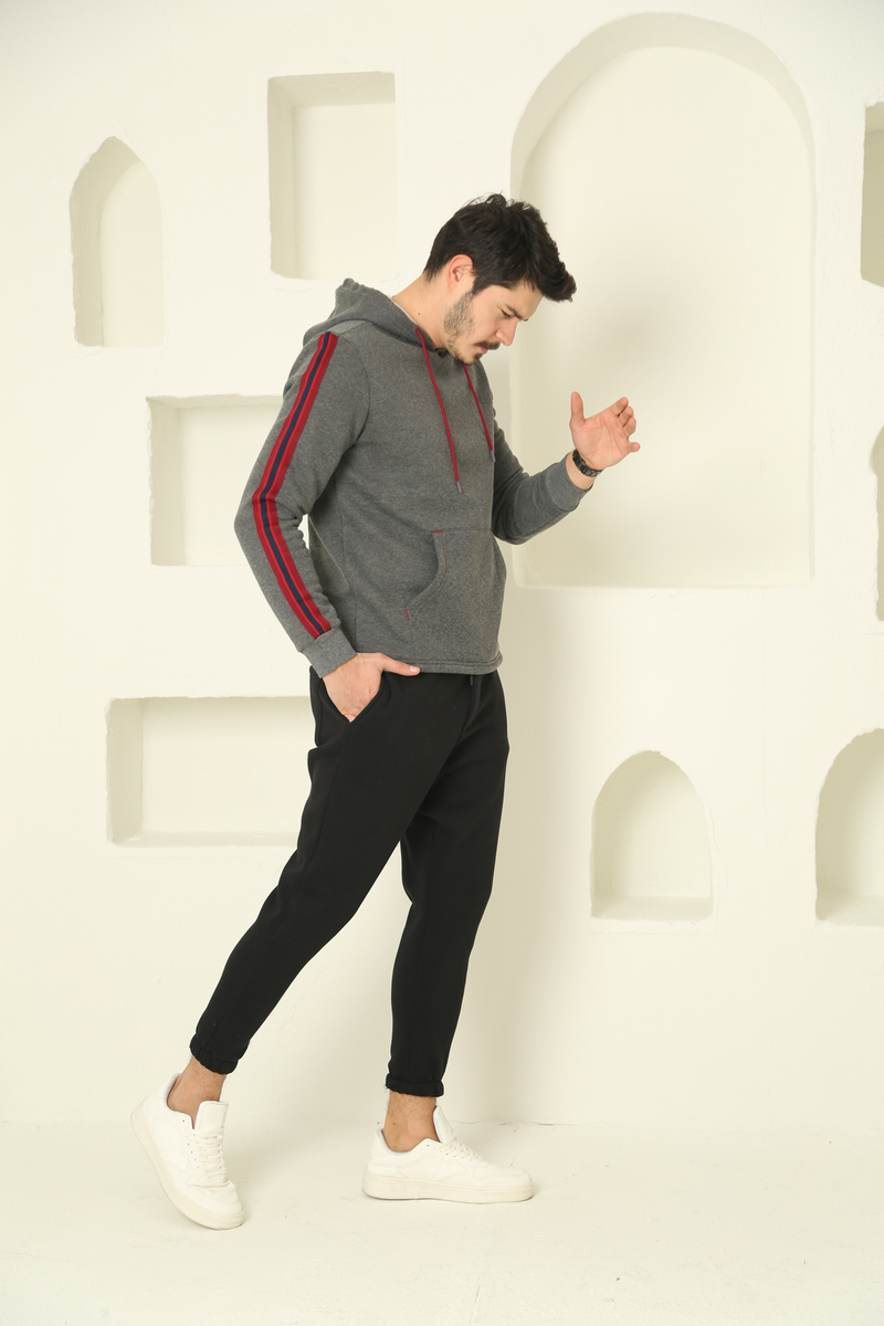 Antrasit Erkek Şerit Detaylı Şardonlu Sweatshirt 2117
