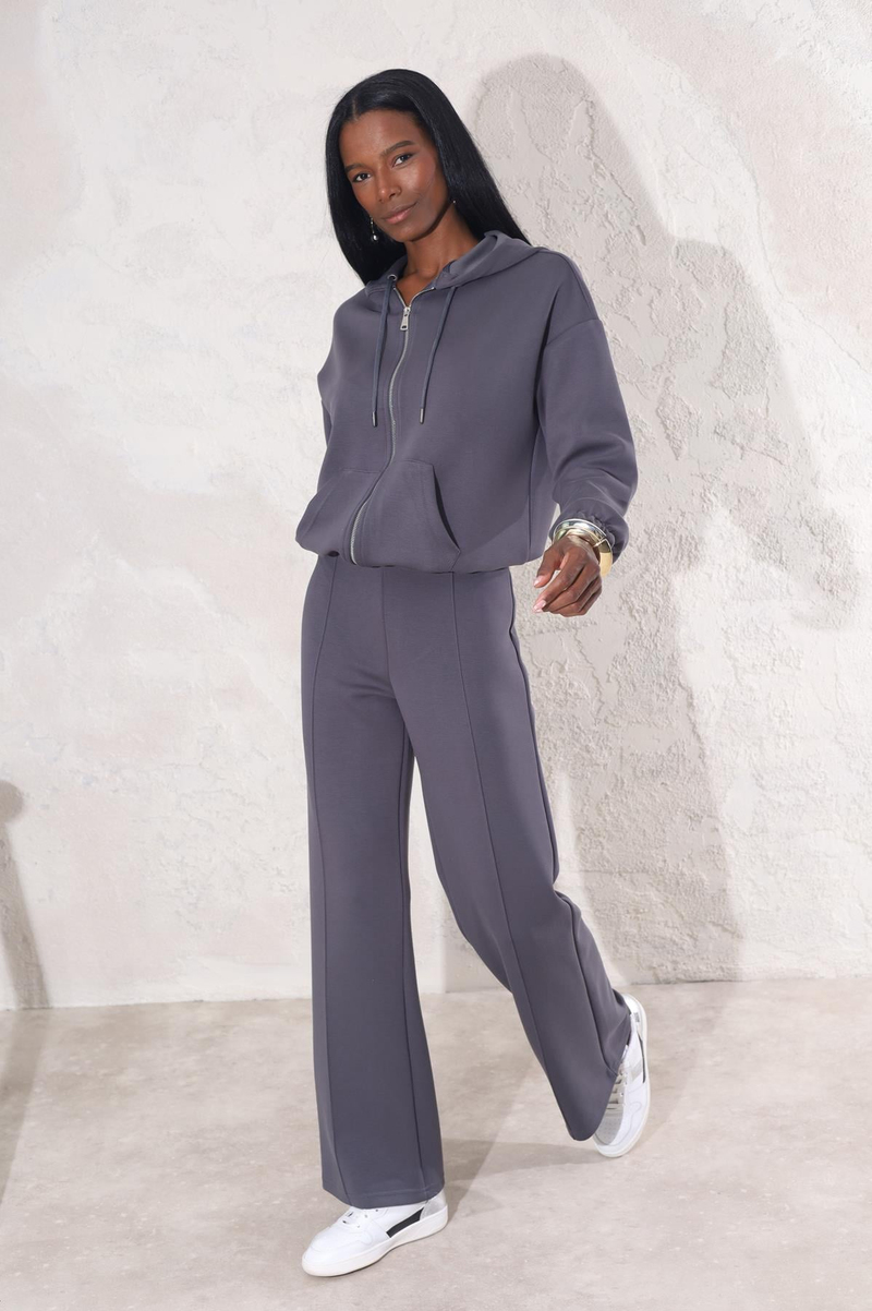 Antrasit Fermuarlı Sweatshirt Çimalı Eşofman Takım 
