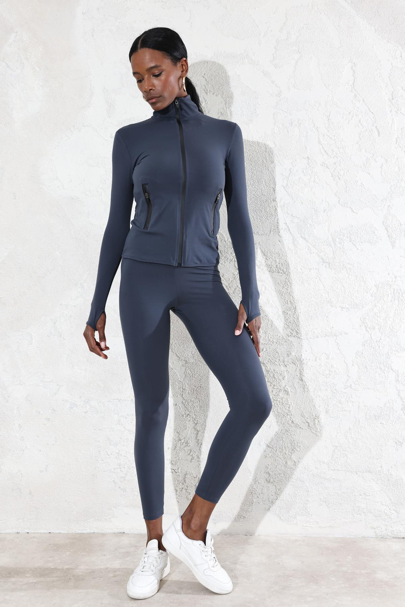 Antrasit Fermuarlı Sweatshirt Tayt Takım 4406