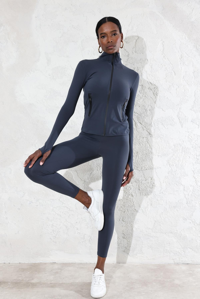 Antrasit Fermuarlı Sweatshirt Tayt Takım 4406