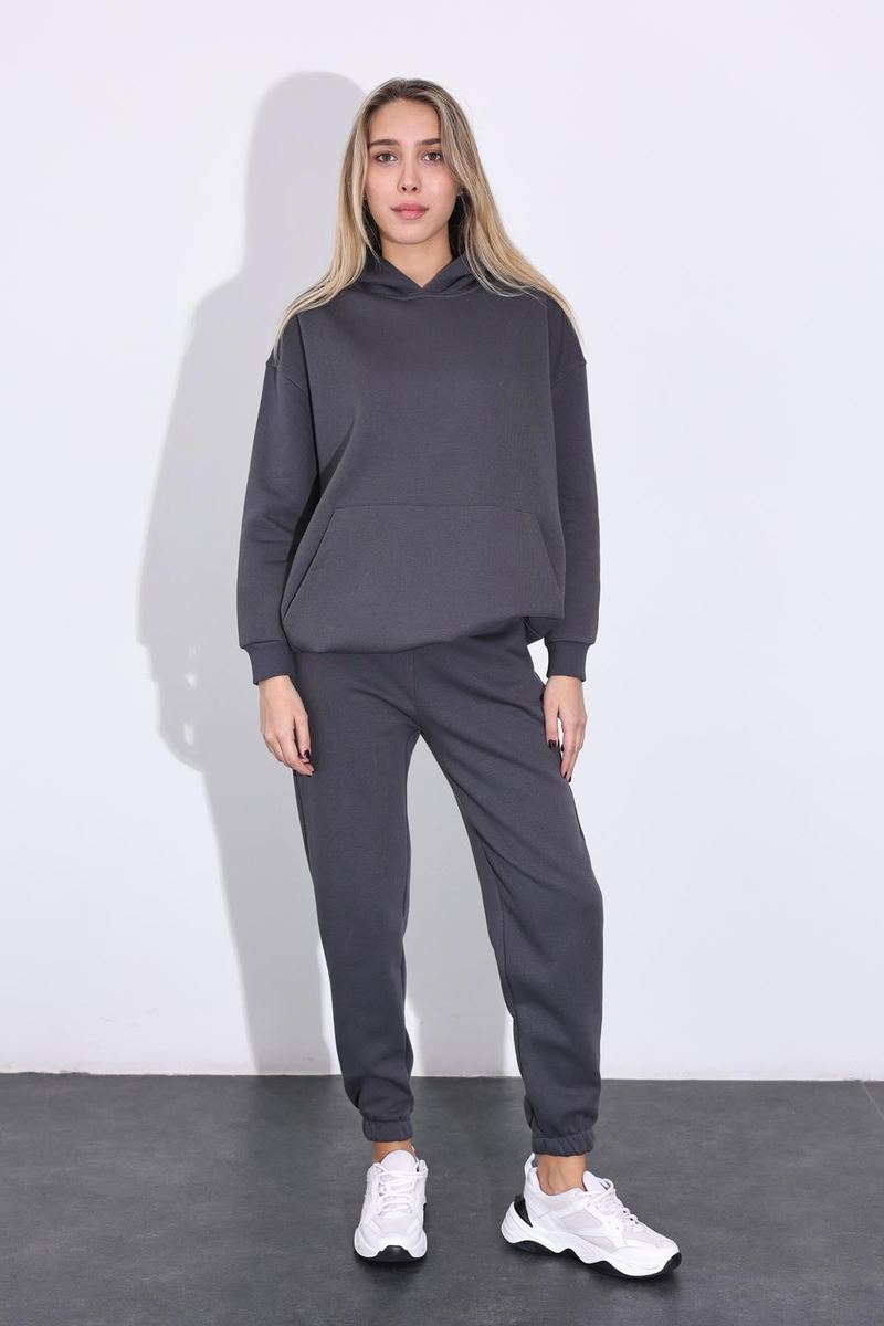 Antrasit Kapüşonlu Sweatshirt Eşofman Takım 3828