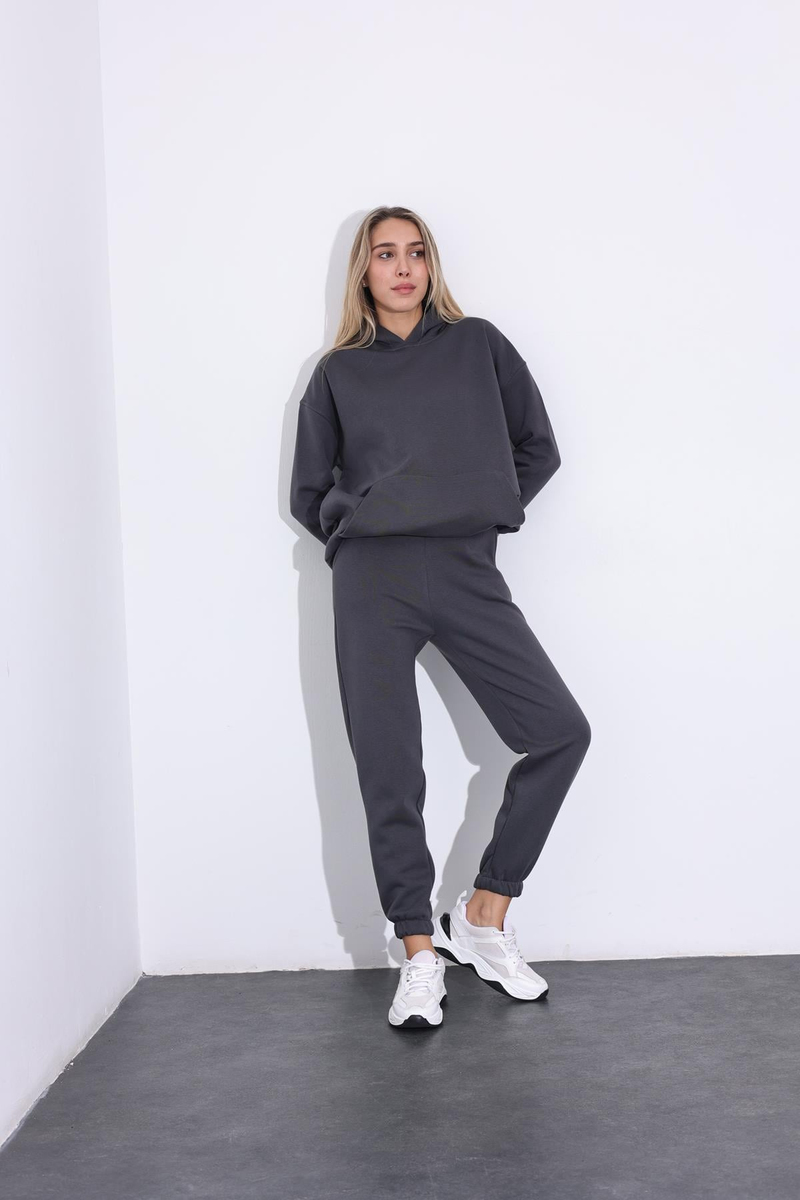 Antrasit Kapüşonlu Sweatshirt Eşofman Takım 3828