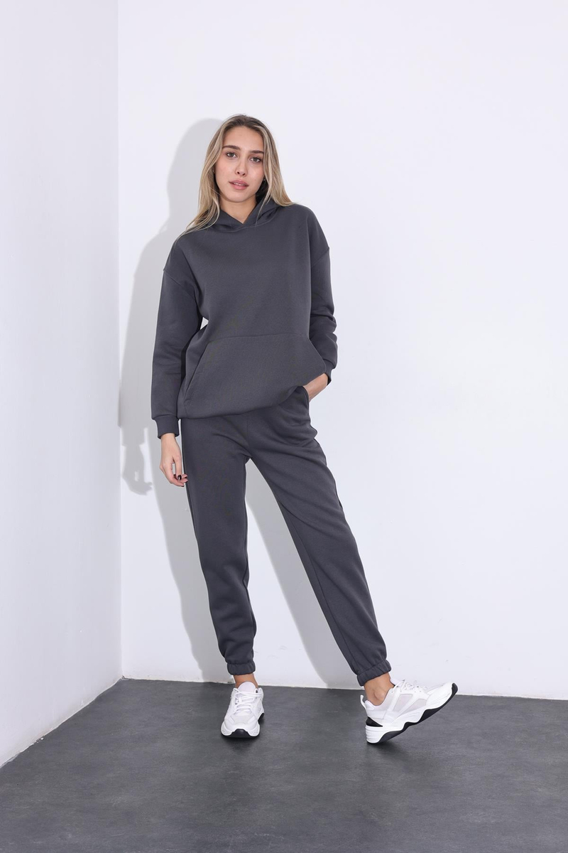 Antrasit Kapüşonlu Sweatshirt Eşofman Takım 3828