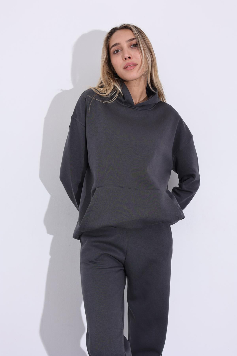 Antrasit Kapüşonlu Sweatshirt Eşofman Takım 3828