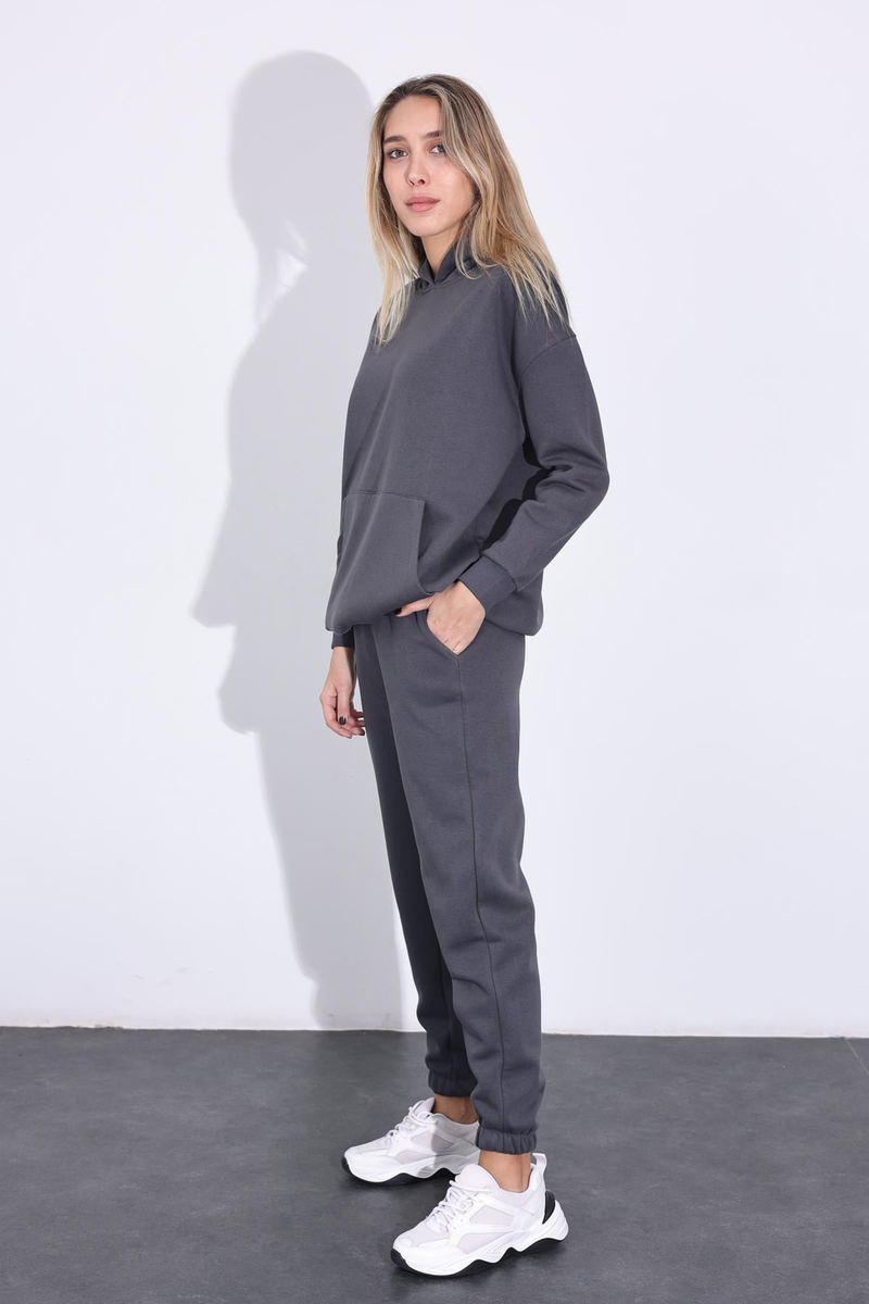 Antrasit Kapüşonlu Sweatshirt Eşofman Takım 3828
