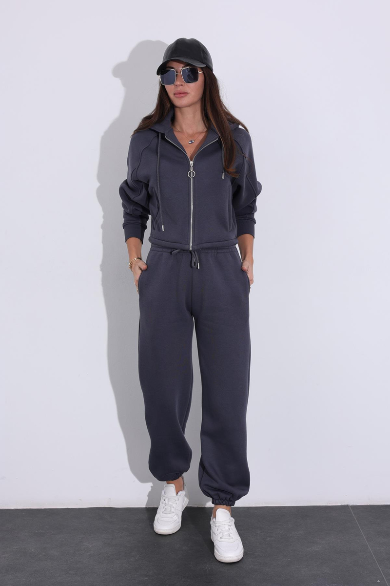 Antrasit Kapüşonlu Sweatshirt Jogger Eşofman Takım 