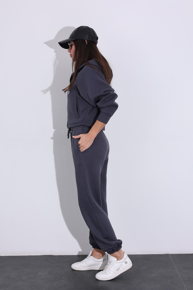 Antrasit Kapüşonlu Sweatshirt Jogger Eşofman Takım 