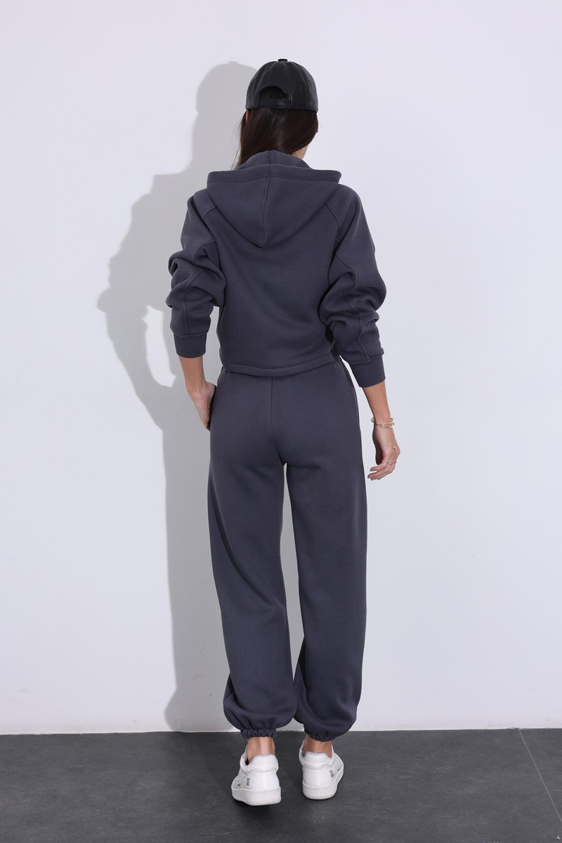 Antrasit Kapüşonlu Sweatshirt Jogger Eşofman Takım 