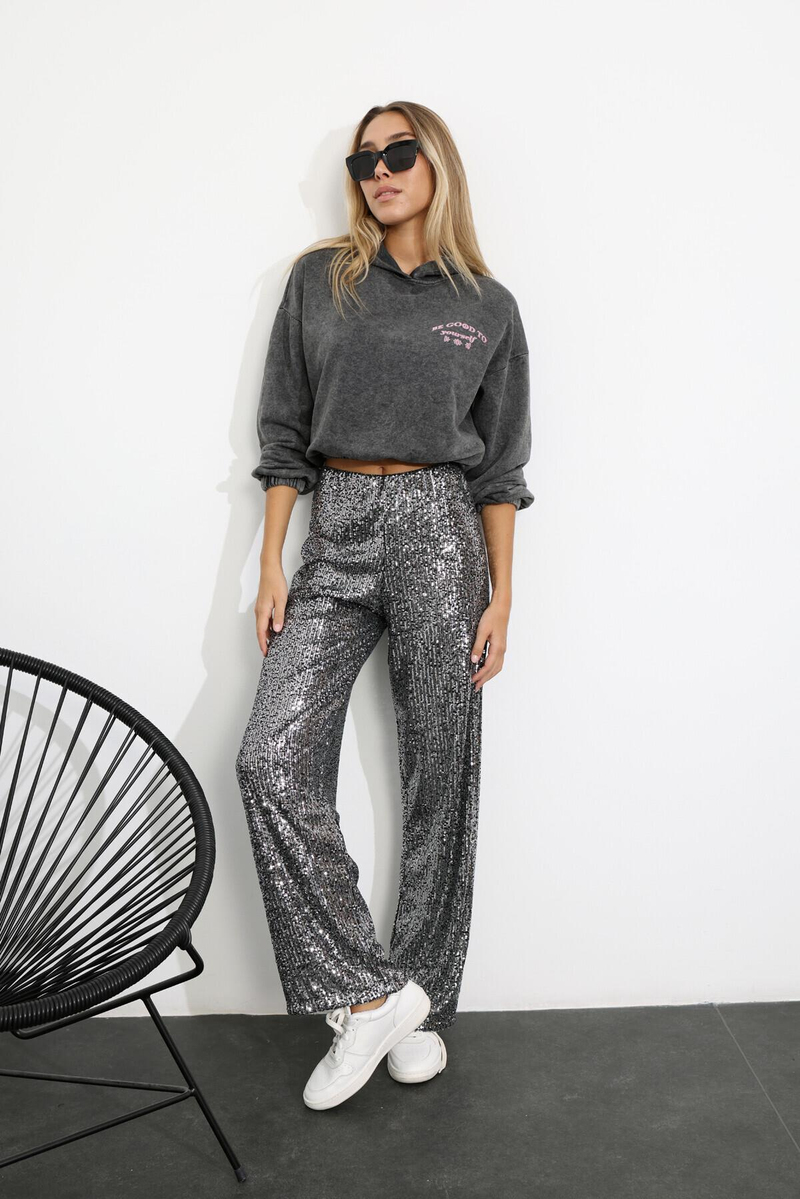 Antrasit Kapüşonlu Yıkamalı Sweatshirt 