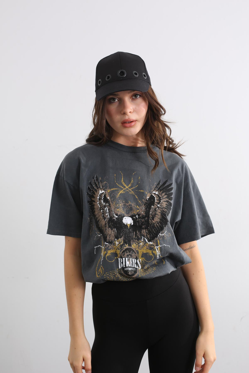 Antrasit Kartal Baskılı Tshirt 