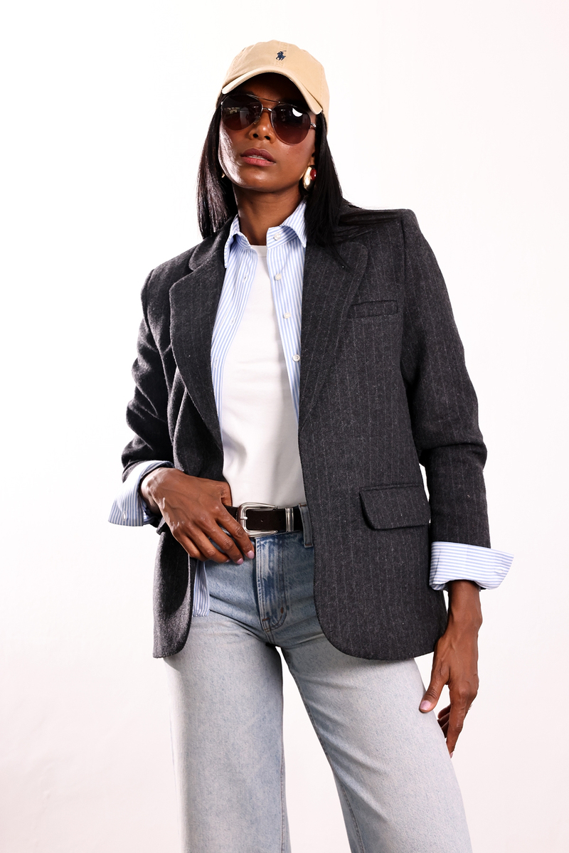Antrasit Kemerli Yün Karışımlı  Blazer Ceket 9634