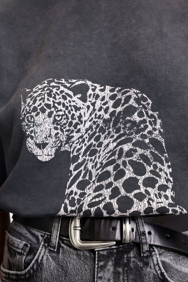 Antrasit Leopar Baskılı Tshirt 18111