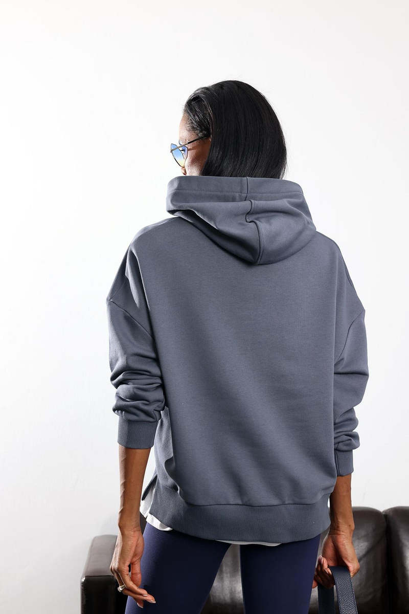 Antrasit London Baskılı Kapüşonlu Sweatshirt 01407