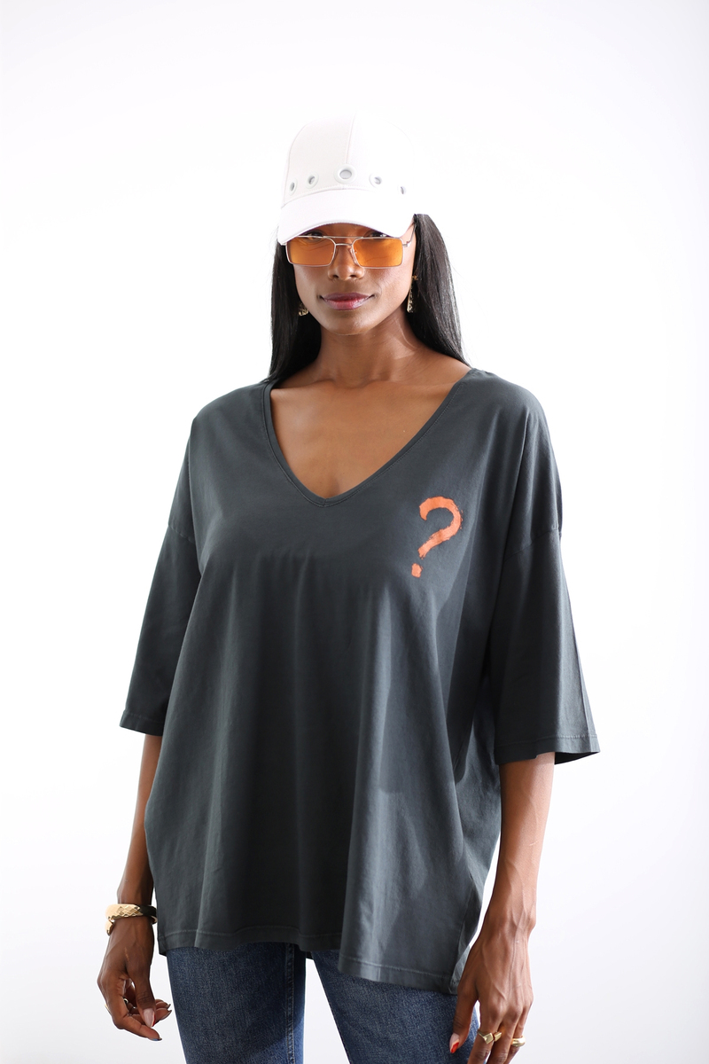 Antrasit Soru İşareti Baskılı Tshirt 0065