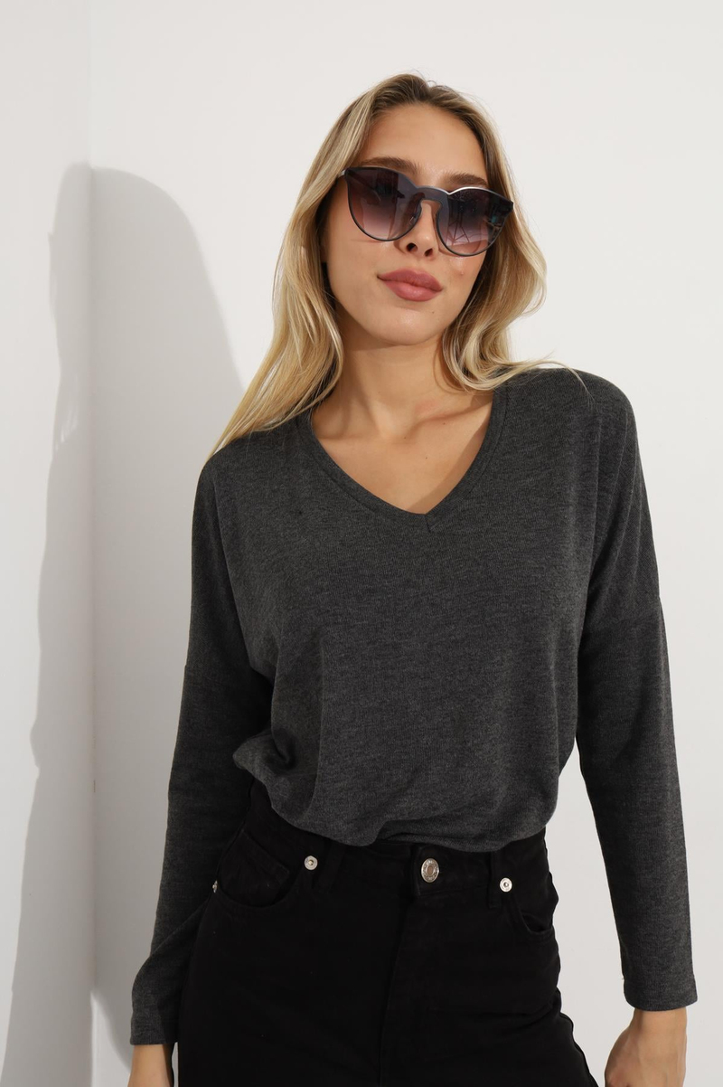 Antrasit V Yaka Basic Triko 7590