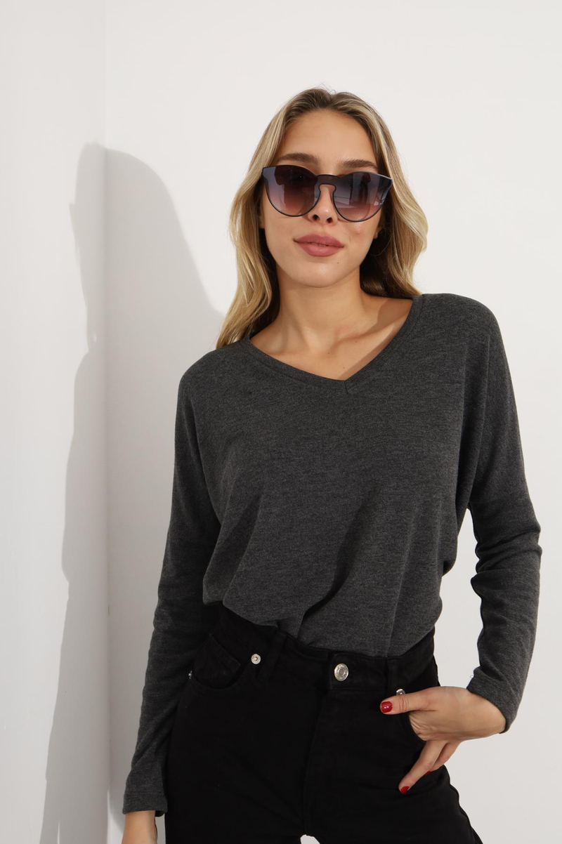 Antrasit V Yaka Basic Triko 7590