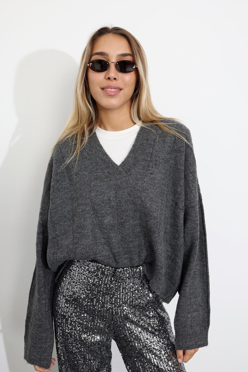 Antrasit V Yaka Oversize Kazak 231028