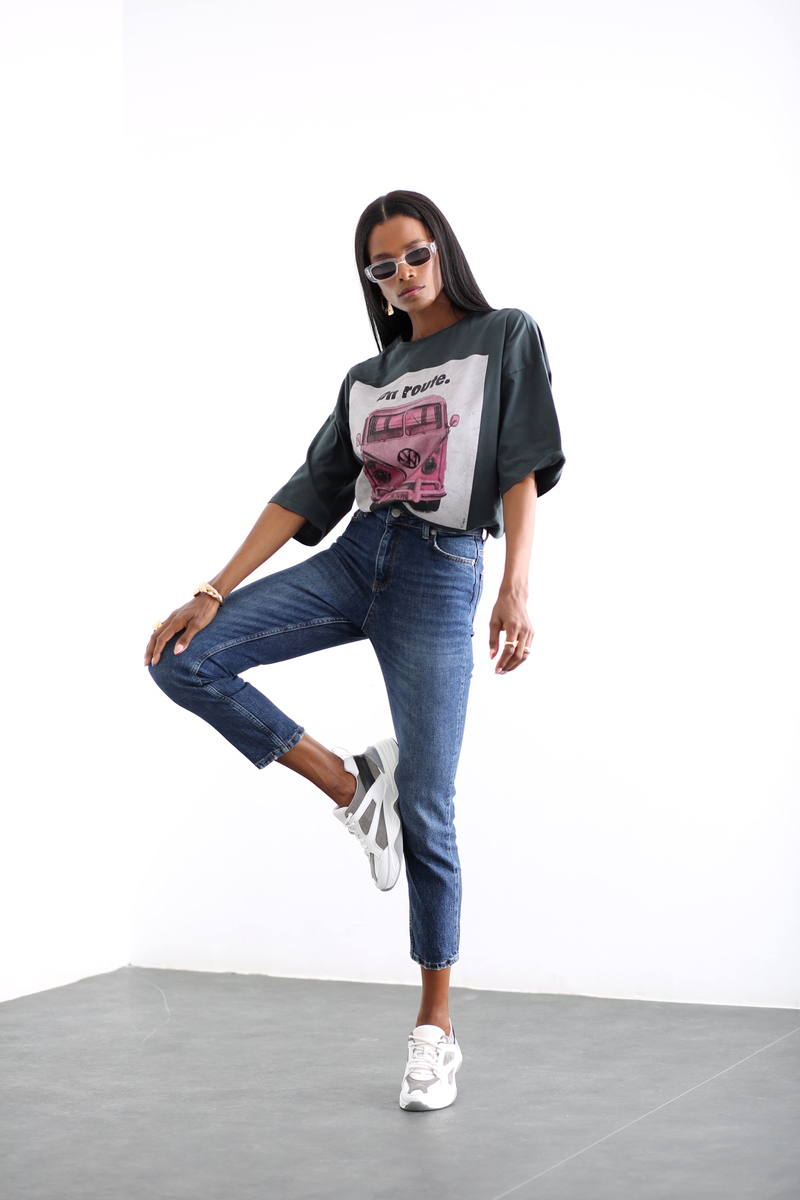 Antrasit Vosvos Baskılı Tshirt 0105