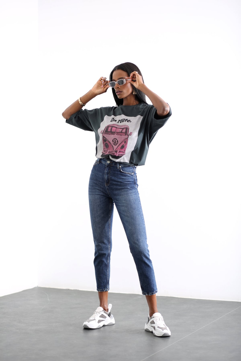 Antrasit Vosvos Baskılı Tshirt 0105