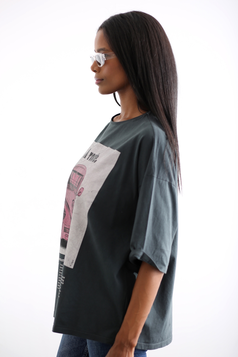 Antrasit Vosvos Baskılı Tshirt 0105