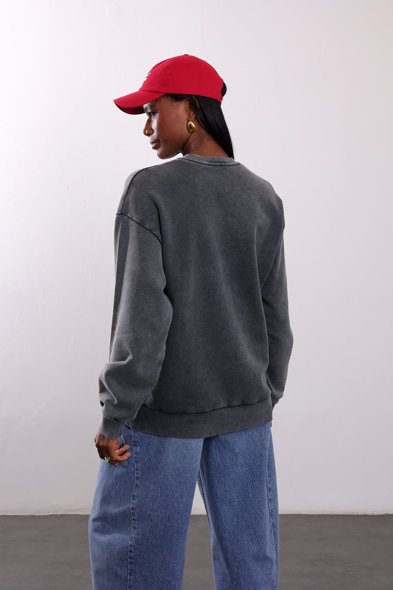 Antrasit Wild Muse Baskılı Sweatshirt 19106
