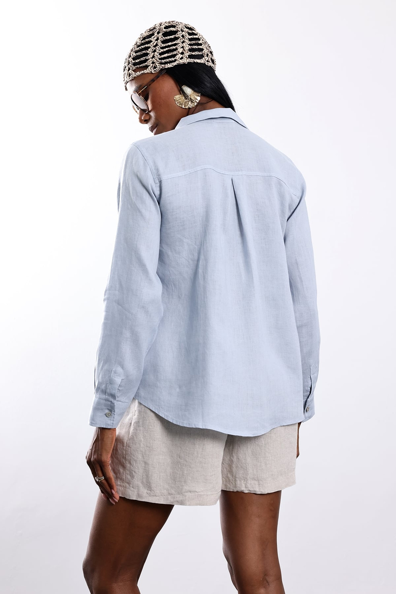 Baby Blue %100 Keten Lino Gömlek 