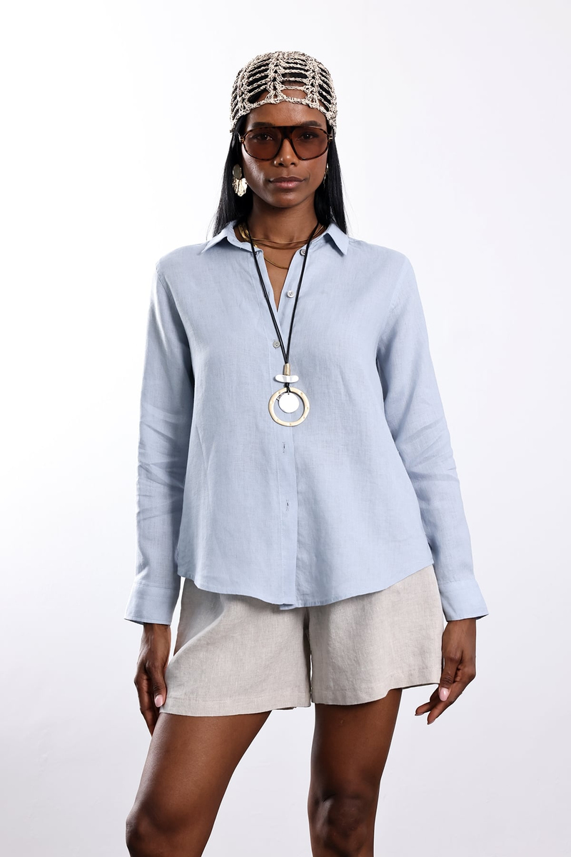Baby Blue %100 Keten Lino Gömlek 