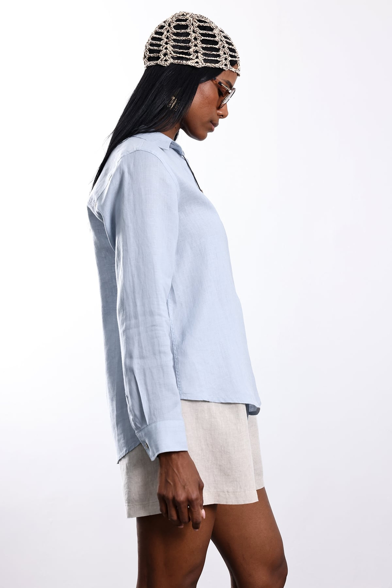 Baby Blue %100 Keten Lino Gömlek 