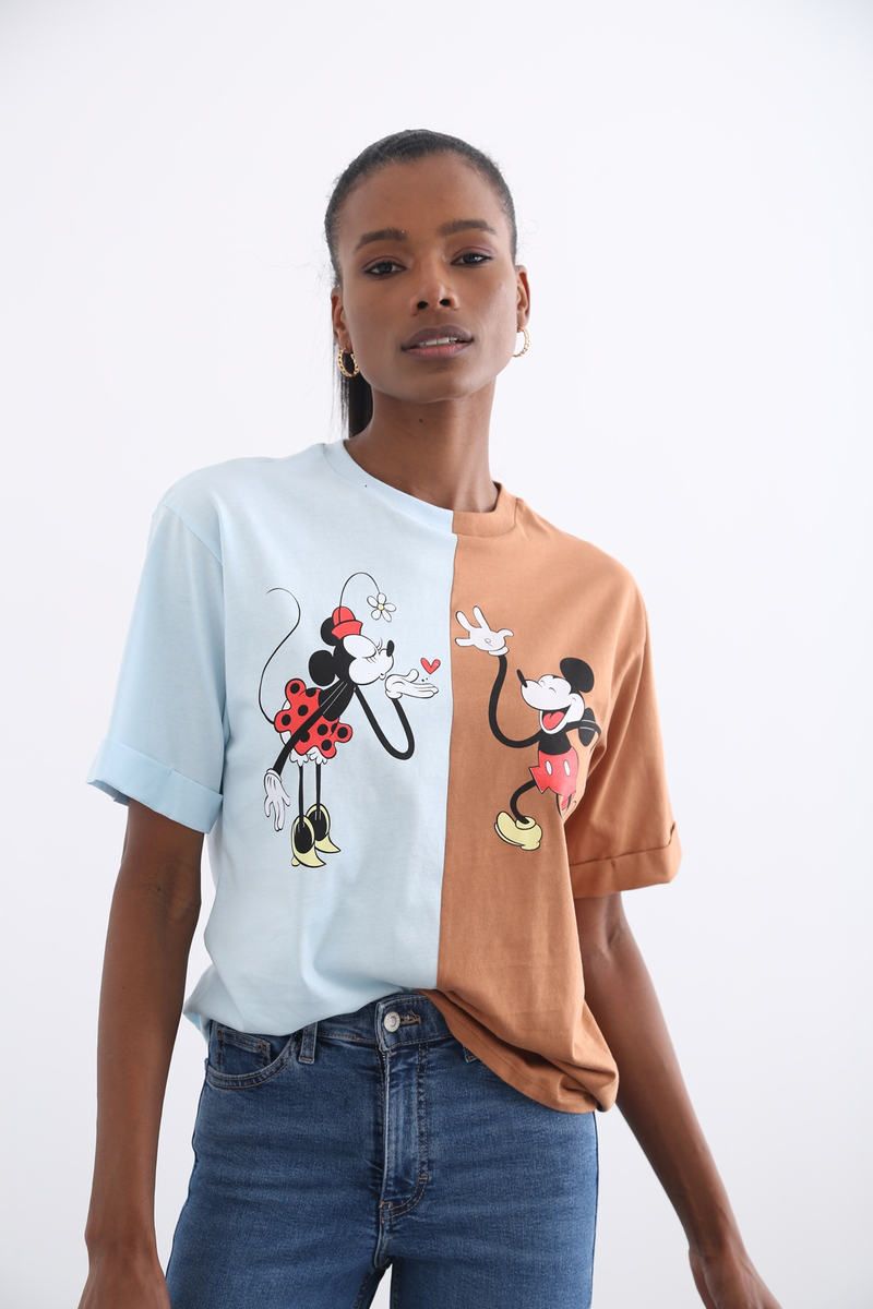 Bebe Mavi Çift Renk Mickey Baskılı Tshirt 7488