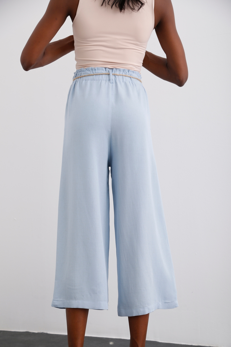 Bebe Mavi Geniş Paça Keten Pantolon 50146