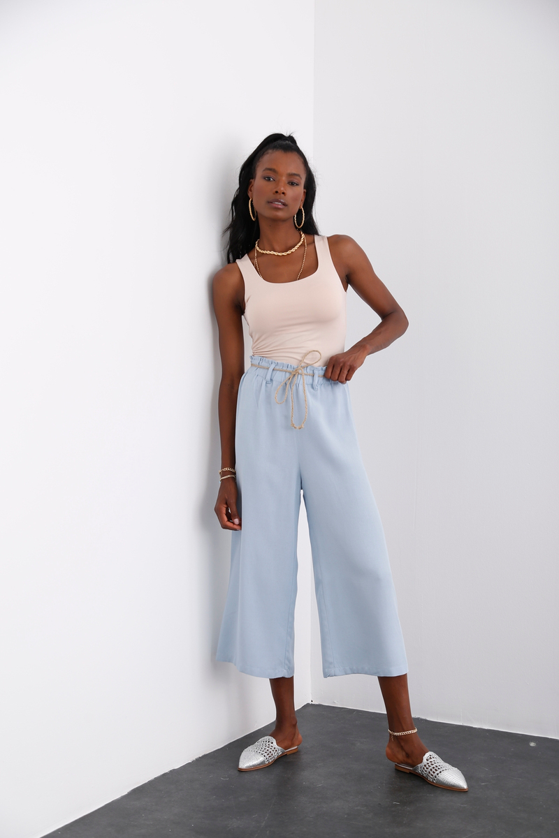 Bebe Mavi Geniş Paça Keten Pantolon 50146