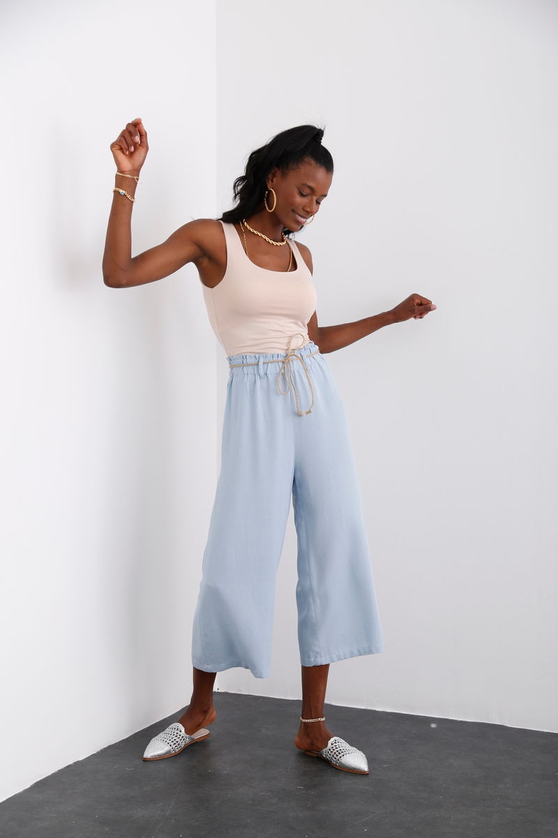 Bebe Mavi Geniş Paça Keten Pantolon 50146