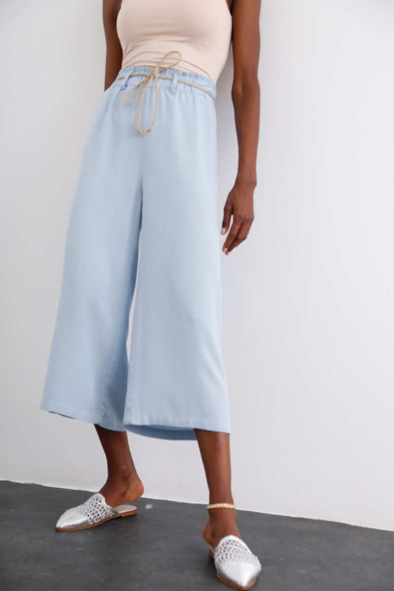 Bebe Mavi Geniş Paça Keten Pantolon 50146