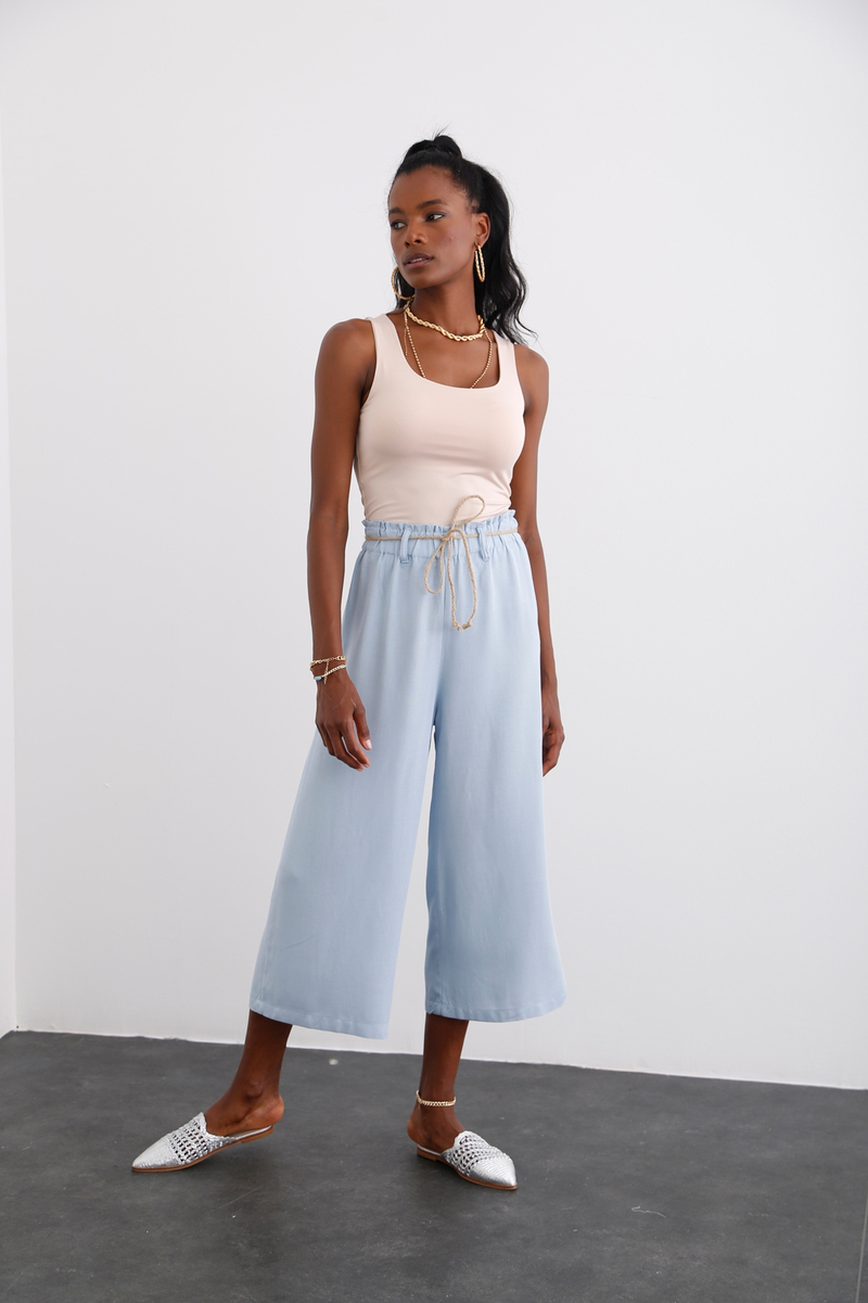 Bebe Mavi Geniş Paça Keten Pantolon 50146