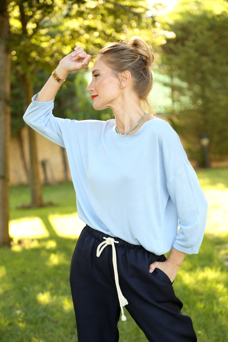 Bebe Mavi Kesik Yaka Merserize Triko 928