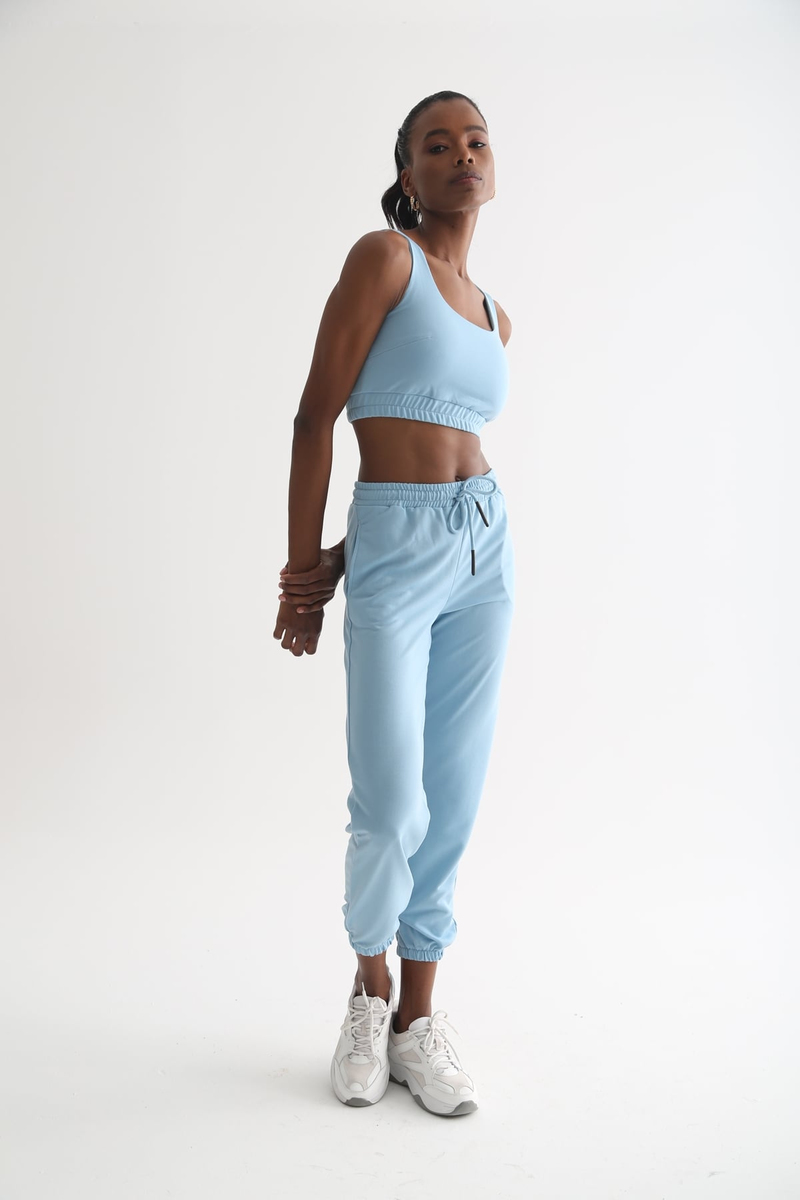 Bebe Mavi Lastik Detaylı Crop Takım 30011