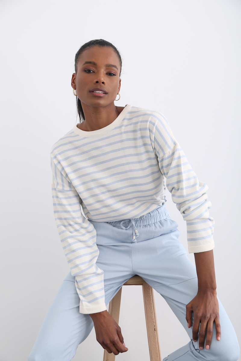 Bebe Mavi Oversize Çizgili Triko 13034