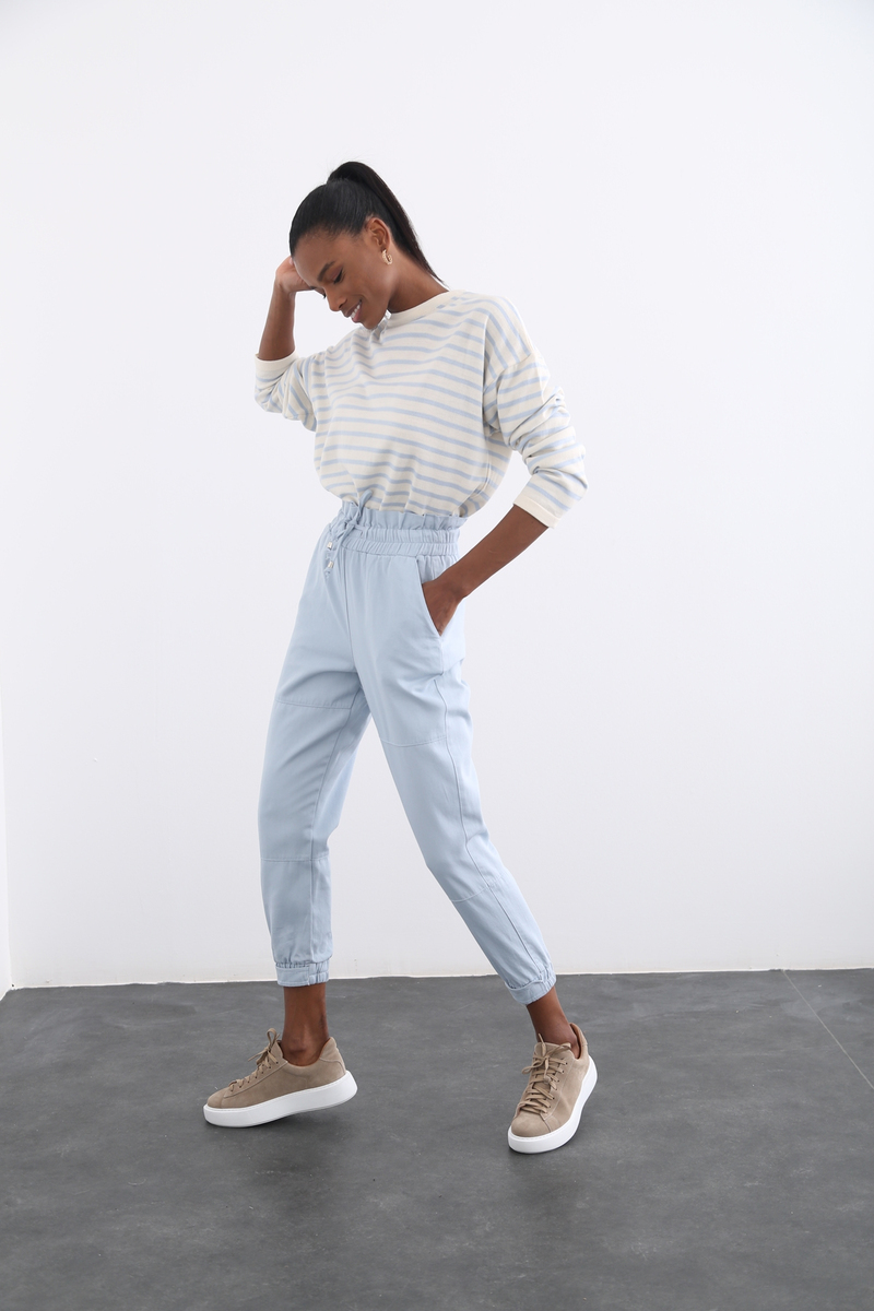 Bebe Mavi Oversize Çizgili Triko 13034